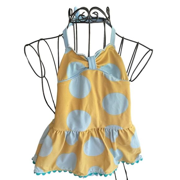 Matilda Jane Polka Dot Halter One Piece Blue Yellow Bathing Suit Girls 4T - Picture 1 of 8